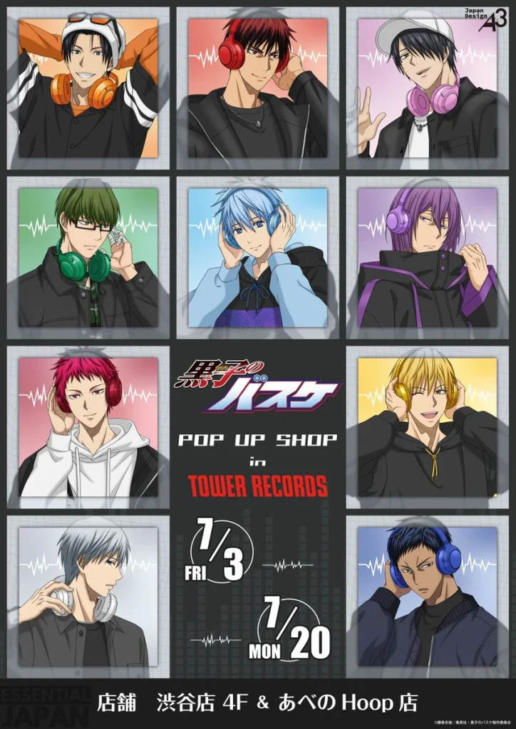 Seri acrylic stand dan badge karakter Kuroko's Basketball edisi kolaborasi Tower Records