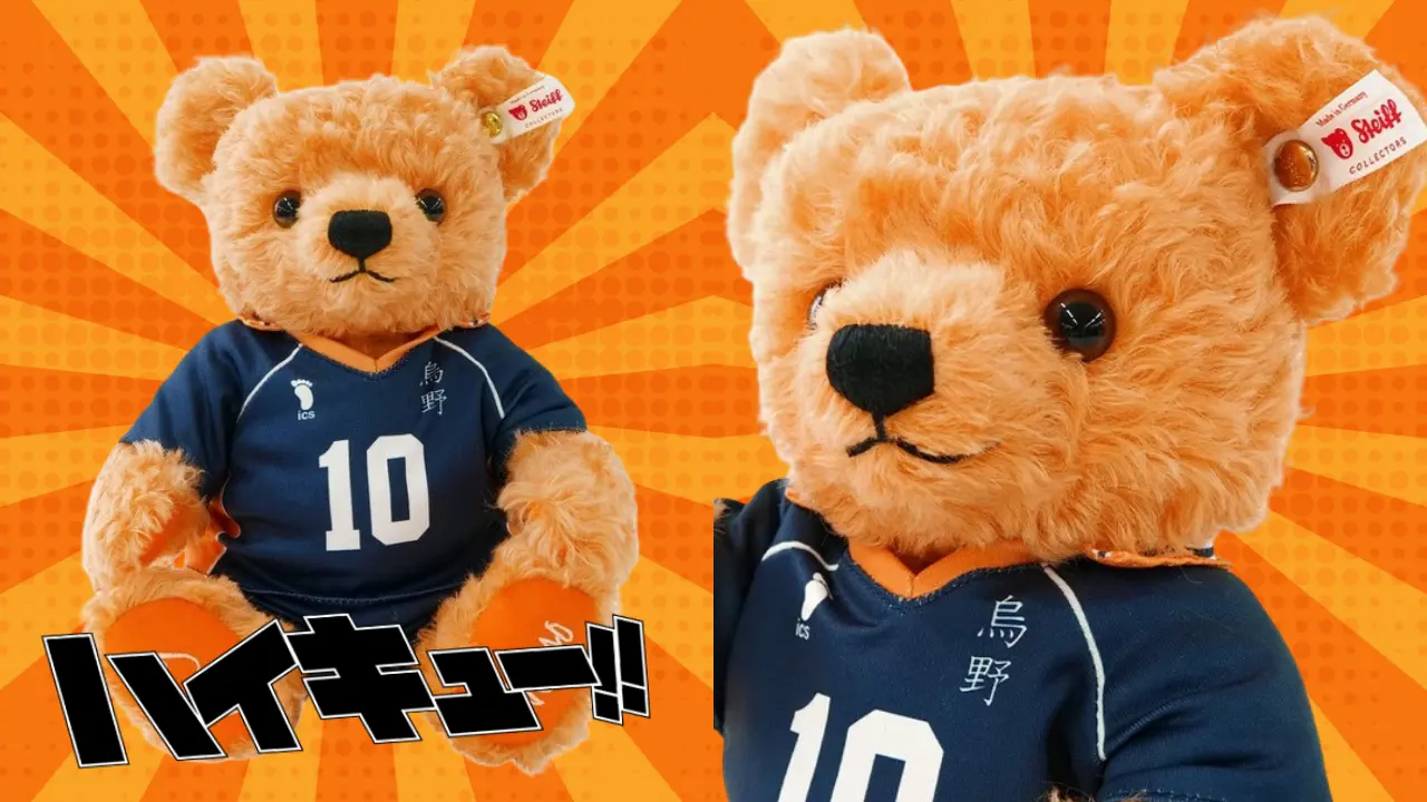 Haikyuu!! Steiff Teddy Bear Shoyo Hinata - tampilan depan dengan seragam Karasuno