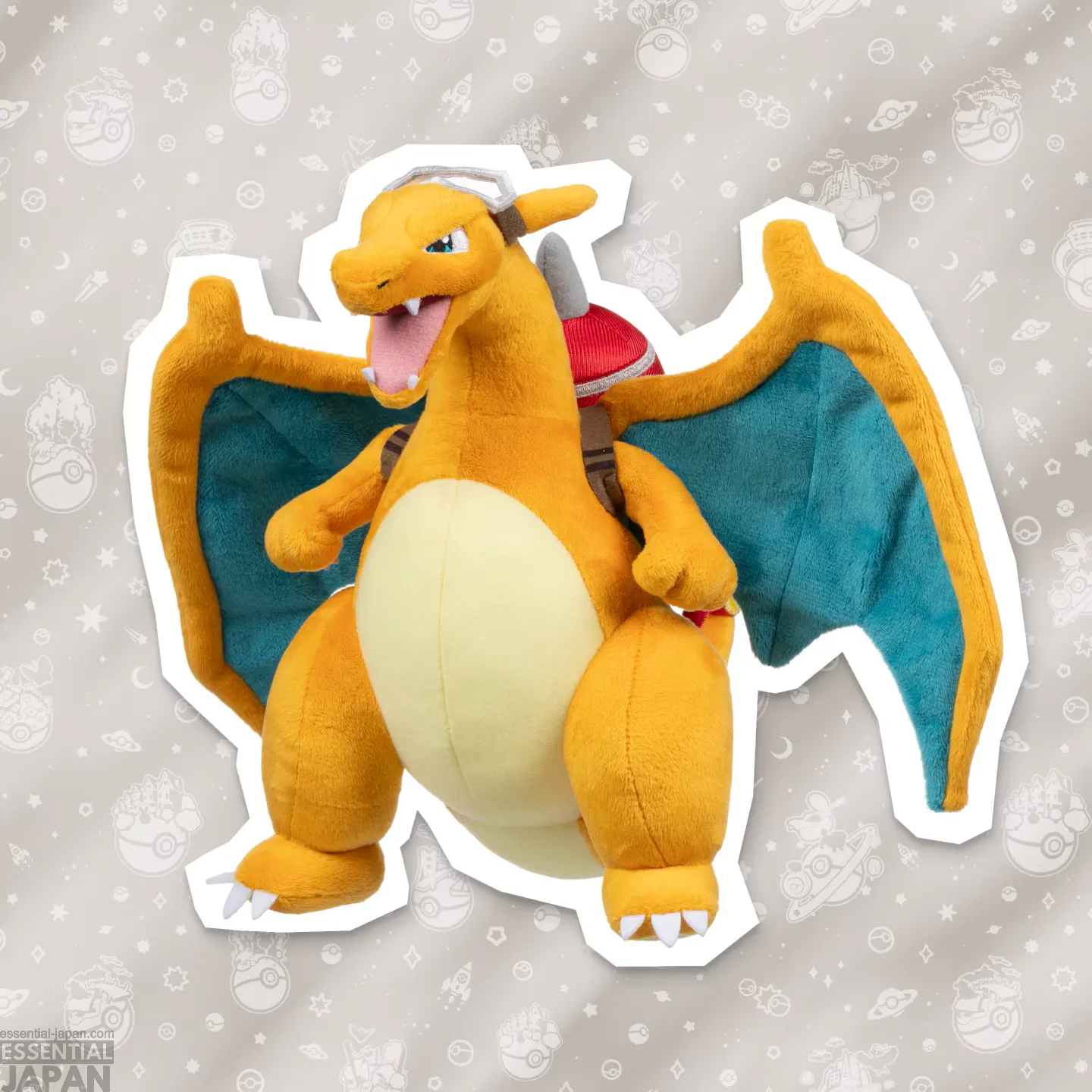 Peluche Dracaufeu PokémonXP 2026 avec lunettes et sac à dos fusée
