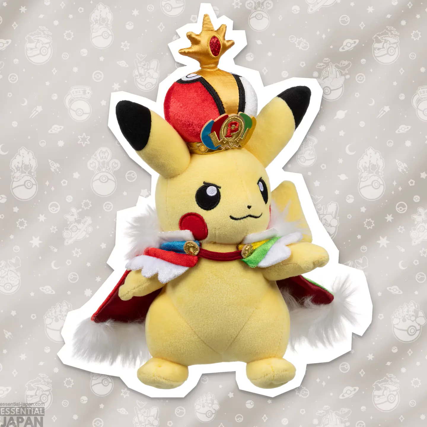 Peluche Pikachu des Worlds 2026 avec cape de champion et couronne