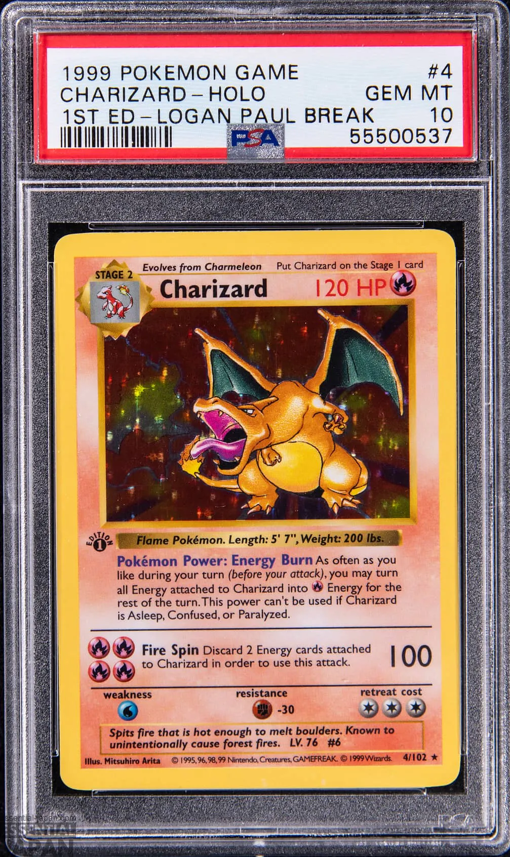 1999 1st Edition Base Set Charizard Logan Paul Break PSA 10 3