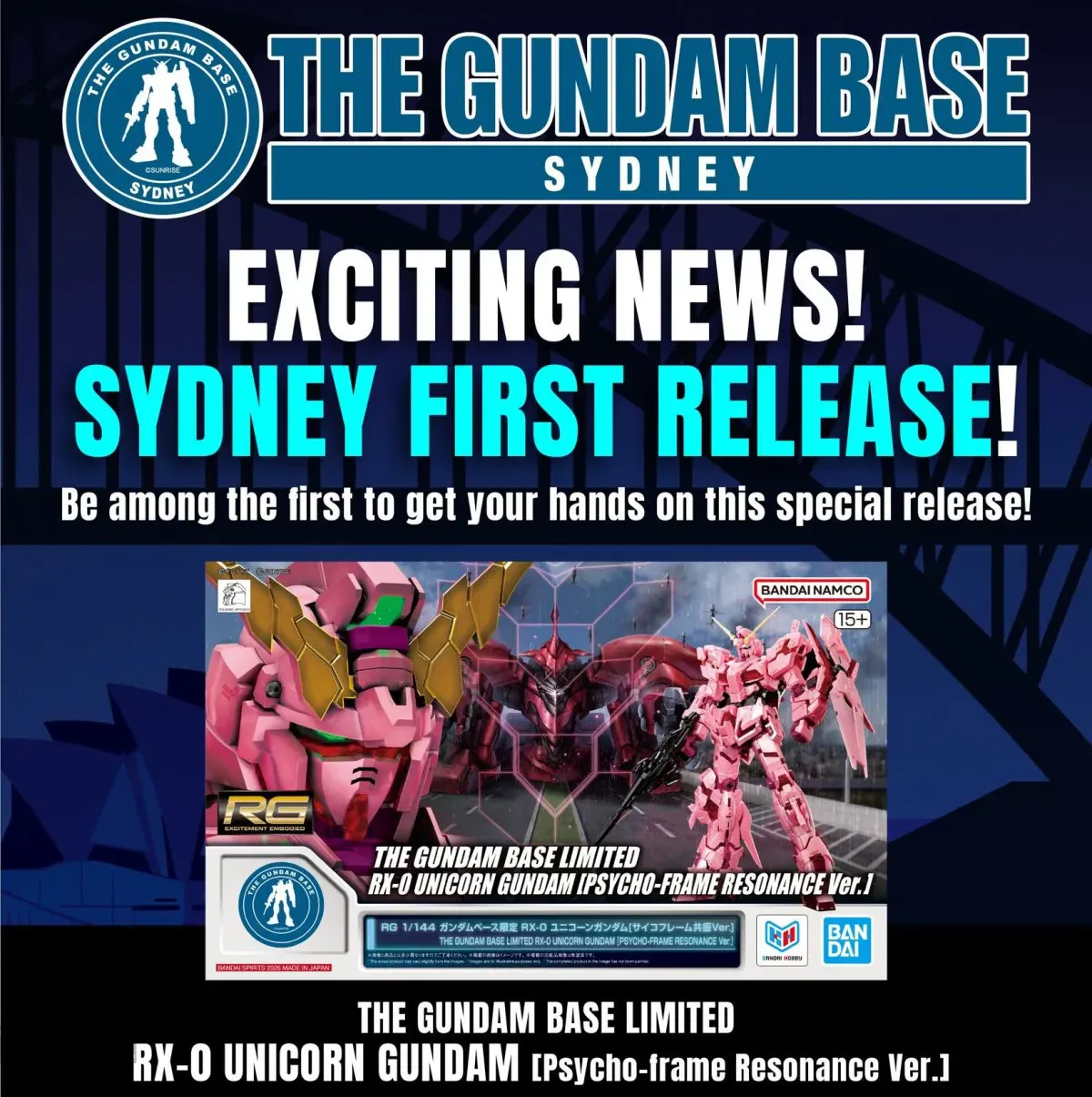 RG 1144 THE GUNDAM BASE LIMITED RX 0 Unicorn Gundam [Psycho Frame Resonance Ver.] sydney gunpla base reveal 2